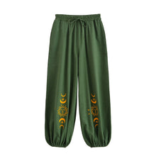 Load image into Gallery viewer, Sun Moon Embroidery ,Linen Cotton Baggy Pants ,Loose Yoga Trousers
