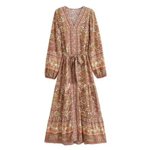 Load image into Gallery viewer, Elegant Floral Print ,Bohemian Maxi Dress ,Holiday Boho Dress
