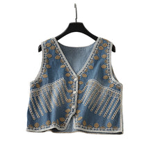 Load image into Gallery viewer, Denim Embroidery ,Suspender Vest ,Sequin Vest Waistcoat
