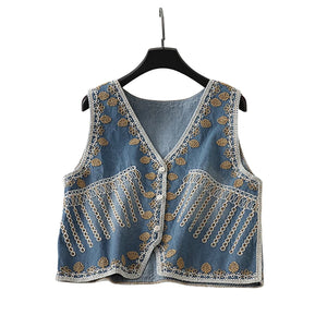 Denim Embroidery ,Suspender Vest ,Sequin Vest Waistcoat