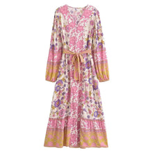 Load image into Gallery viewer, Elegant Floral Print ,Bohemian Maxi Dress ,Holiday Boho Dress
