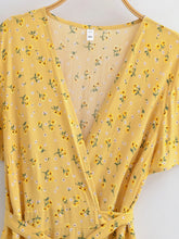 Load image into Gallery viewer, Yellow Sun Flower ,Bohemian Maxi Dress , Boho Wrap Dress
