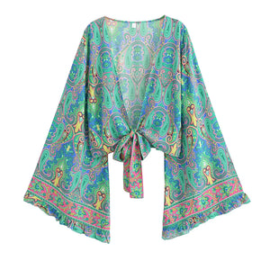 Wild Floral Print ,Short Kimono ,Bikini Cover-ups
