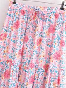 Boho Skirt, Maxi Skirt, Wild Pink Flower