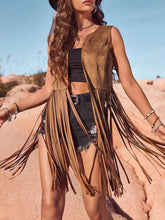 Load image into Gallery viewer, Sleeveless Tassel Vest, Fringe Jacket Cowgirl , Faux Suede Rivets Waistcoat

