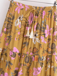 Yellow Floral Print,Bohemian Skirt,Boho Maxi Skirt