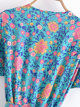 Load image into Gallery viewer, Green Wild Floral-Wrap Boho Mini Dress
