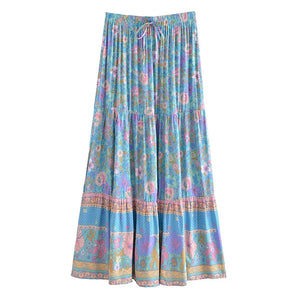 Blue Floral Print ,Beach Bohemian Skirt,Boho Skirts