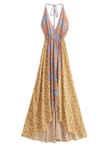 Wild Floral ,Open Back,Strapless Boho Dress
