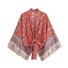 Load image into Gallery viewer, Bohemian Kimono, Boho Bikini Cover-ups,Red Floral
