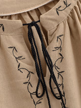 Load image into Gallery viewer, Bird Floral Embroidered ,Linen Cotton Blouse ,Lace-up Tassel Boho Shirt
