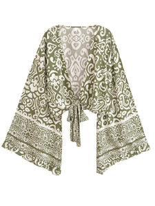 Wild Floral Print ,Short Kimono ,Bikini Cover-ups
