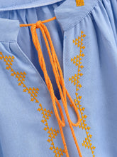 Load image into Gallery viewer, Geometry Embroidered ,Linen Cotton ,Lace-up Tassel Boho Shirt
