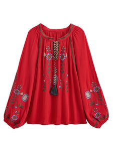 Floral Embroidery, Linen Cotton Shirts ,Boho Blusas