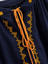 Load image into Gallery viewer, Geometry Embroidered ,Linen Cotton ,Lace-up Tassel Boho Shirt
