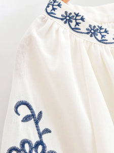 Floral Embroidery, Linen Cotton  Shirts ,Boho Shirt