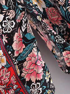 Black Floral Print ,Bohemian Kimono Beach ,Boho Cover-ups