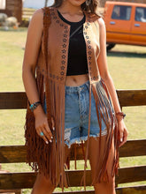Load image into Gallery viewer, Sleeveless Fringe Waistcoat ,Cowgirl Tassel Vest ,Faux Suede Rivets
