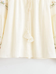 Floral Embroidery, Linen Cotton  Shirts ,Boho Blusas