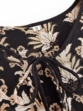 Load image into Gallery viewer, Vintage Floral Print Maxi Dress  Tie V Neck Loose Fit  Vacation Beach Dress
