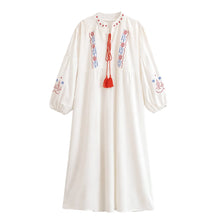 Load image into Gallery viewer, Retro Floral Emberoidery ,Lantern Sleeve Maxi Dress, Boho Dress
