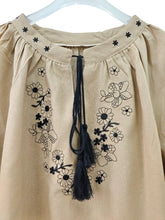 Load image into Gallery viewer, Retro Floral Embroidered ,Linen Cotton Blouse ,Lace-up Tassel Boho Shirts
