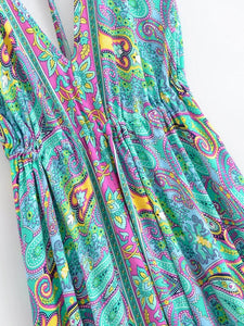 Wild Floral ,Backless Sexy Maxi Dress , High-Low Tassel Strapless Boho Dress