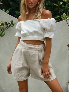 Solid Linen Cotton Shorts,Boho Shorts