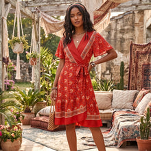 Load image into Gallery viewer, Wrap Mini Dress,Beach Summer Boho Dress
