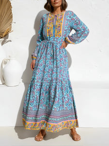 Blue Floral Print ,Bohemian Maxi Dress,Boho Dress