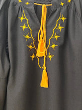 Load image into Gallery viewer, Star Moon Embroidery, Linen Cotton Blouse,Lace-up Tassel Boho Shirts
