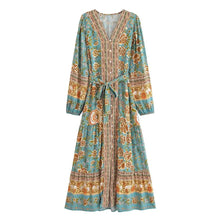 Load image into Gallery viewer, Elegant Floral Print ,Bohemian Maxi Dress ,Holiday Boho Dress
