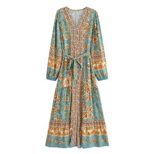 Elegant Floral Print ,Bohemian Maxi Dress ,Holiday Boho Dress