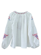 Load image into Gallery viewer, Retro Floral Embroidered ,Linen Cotton Blouse ,Lace-up Tassel Boho Shirts

