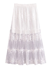 Load image into Gallery viewer, White Mesh Embroidery,Wedding Pleated Skirt, Boho Skirts
