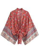 Load image into Gallery viewer, Bohemian Kimono, Boho Bikini Cover-ups,Red Floral
