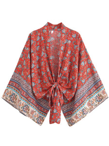 Bohemian Kimono, Boho Bikini Cover-ups,Red Floral