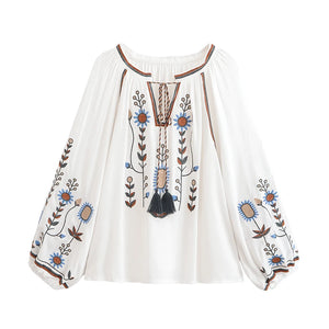 Floral Embroidery, Linen Cotton Shirts ,Boho Blusas