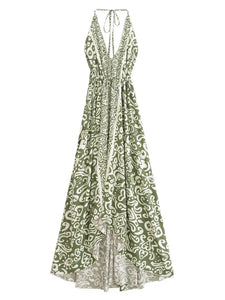 Geometric Print , Backless Sexy Maxi Dress ,Boho Dress