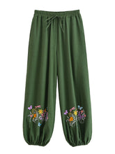 Load image into Gallery viewer, Wild Flower Embroidery ,Linen Cotton Baggy Pants, Bloomers Loose Yoga Trousers
