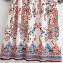 Load image into Gallery viewer, Vintage Floral Printed Women Tie Neck Lantern Sleeve Beach Holiday Maxi Dress
