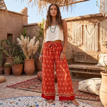 Load image into Gallery viewer, Red Floral Print ,Bohemian Pant , Rayon Boho Pants
