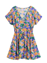 Load image into Gallery viewer, Wild Floral Print,Bohemian Mini Dress ,Beach Boho Dress
