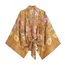 Load image into Gallery viewer, Bohemian Kimono, Boho Bikini Cover-ups,Yellow Floral
