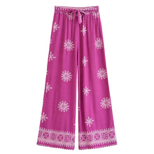 Load image into Gallery viewer, Purple Floral , Wide Leg Pants with Pockets ,Vacation Boho Pant
