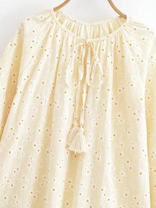 Daisy Floral Embroidery, Linen Cotton Shirts ,Boho Blusas