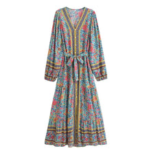 Load image into Gallery viewer, Floral Print ,Breasted Bohemian Maxi Dress, Boho Dress Robe
