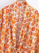 Load image into Gallery viewer, Bohemian Kimono, Boho Bikini Cover-ups,Black Floral Print

