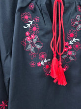 Load image into Gallery viewer, Retro Floral Embroidered ,Linen Cotton Blouse ,Lace-up Tassel Boho Shirts
