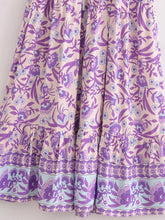Load image into Gallery viewer, Purple Floral Print ,Button V-neck ,Boho Dress
